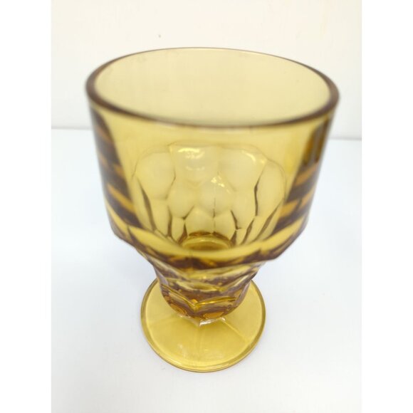 Set of 4 Anchor Hocking Topaz Amber Georgian Footed Iced Tea Glasses 5" vintage - Picture 8 of 9